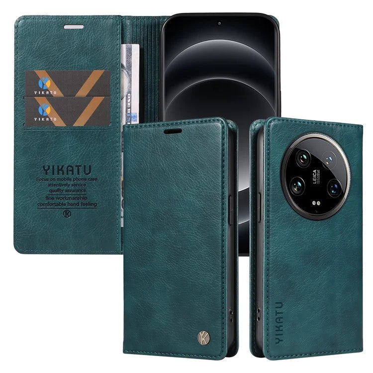 YIKATU YK-006 For Xiaomi 14 Ultra Wallet Case Magnetic Closure Leather Litchi Texture Phone Cover