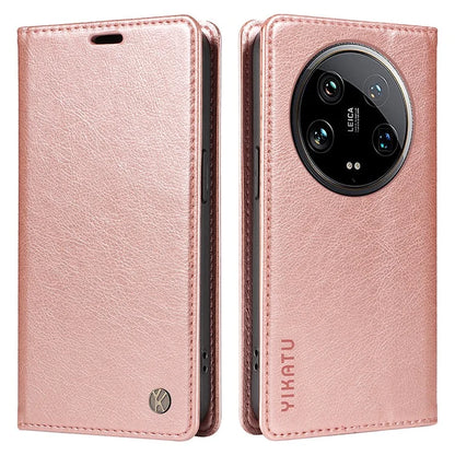 YIKATU YK-006 For Xiaomi 14 Ultra Wallet Case Magnetic Closure Leather Litchi Texture Phone Cover