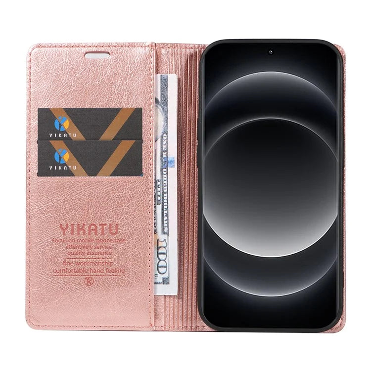 YIKATU YK-006 For Xiaomi 14 Ultra Wallet Case Magnetic Closure Leather Litchi Texture Phone Cover