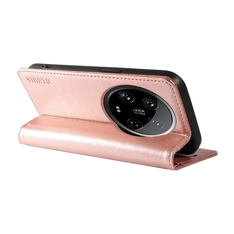 YIKATU YK-006 For Xiaomi 14 Ultra Wallet Case Magnetic Closure Leather Litchi Texture Phone Cover