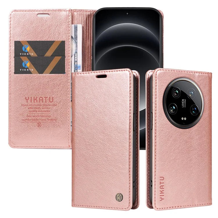 YIKATU YK-006 For Xiaomi 14 Ultra Wallet Case Magnetic Closure Leather Litchi Texture Phone Cover