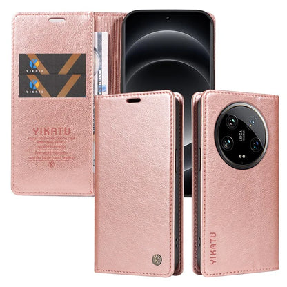 YIKATU YK-006 For Xiaomi 14 Ultra Wallet Case Magnetic Closure Leather Litchi Texture Phone Cover