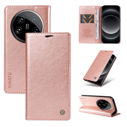YIKATU YK-006 For Xiaomi 14 Ultra Wallet Case Magnetic Closure Leather Litchi Texture Phone Cover