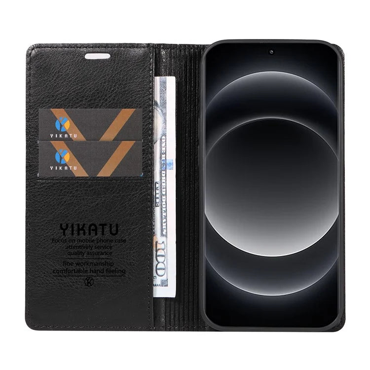 YIKATU YK-006 For Xiaomi 14 Ultra Wallet Case Magnetic Closure Leather Litchi Texture Phone Cover