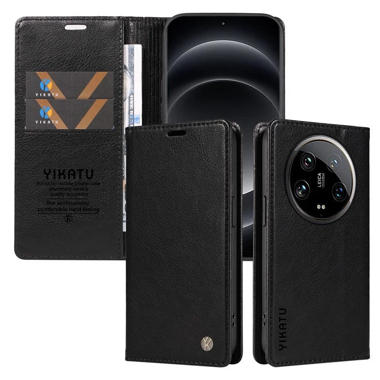 YIKATU YK-006 For Xiaomi 14 Ultra Wallet Case Magnetic Closure Leather Litchi Texture Phone Cover