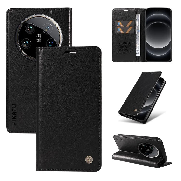 YIKATU YK-006 For Xiaomi 14 Ultra Wallet Case Magnetic Closure Leather Litchi Texture Phone Cover