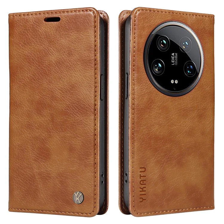 YIKATU YK-006 For Xiaomi 14 Ultra Wallet Case Magnetic Closure Leather Litchi Texture Phone Cover