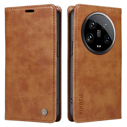 YIKATU YK-006 For Xiaomi 14 Ultra Wallet Case Magnetic Closure Leather Litchi Texture Phone Cover