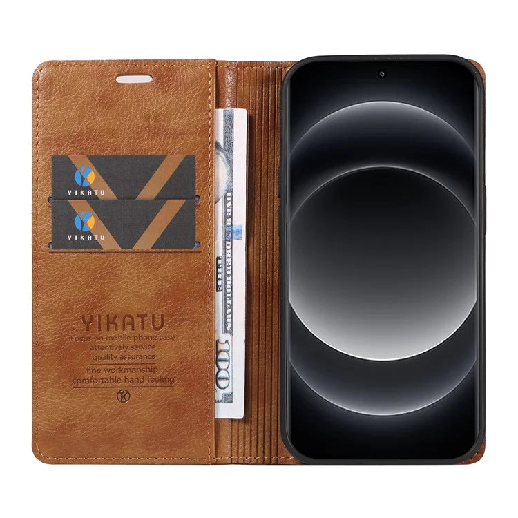 YIKATU YK-006 For Xiaomi 14 Ultra Wallet Case Magnetic Closure Leather Litchi Texture Phone Cover