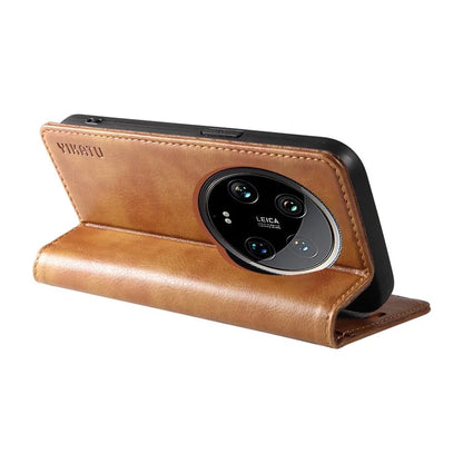 YIKATU YK-006 For Xiaomi 14 Ultra Wallet Case Magnetic Closure Leather Litchi Texture Phone Cover
