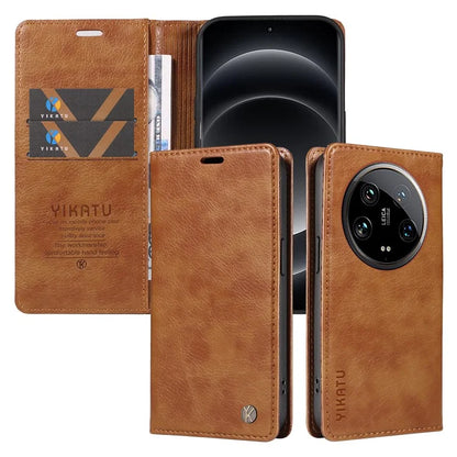 YIKATU YK-006 For Xiaomi 14 Ultra Wallet Case Magnetic Closure Leather Litchi Texture Phone Cover