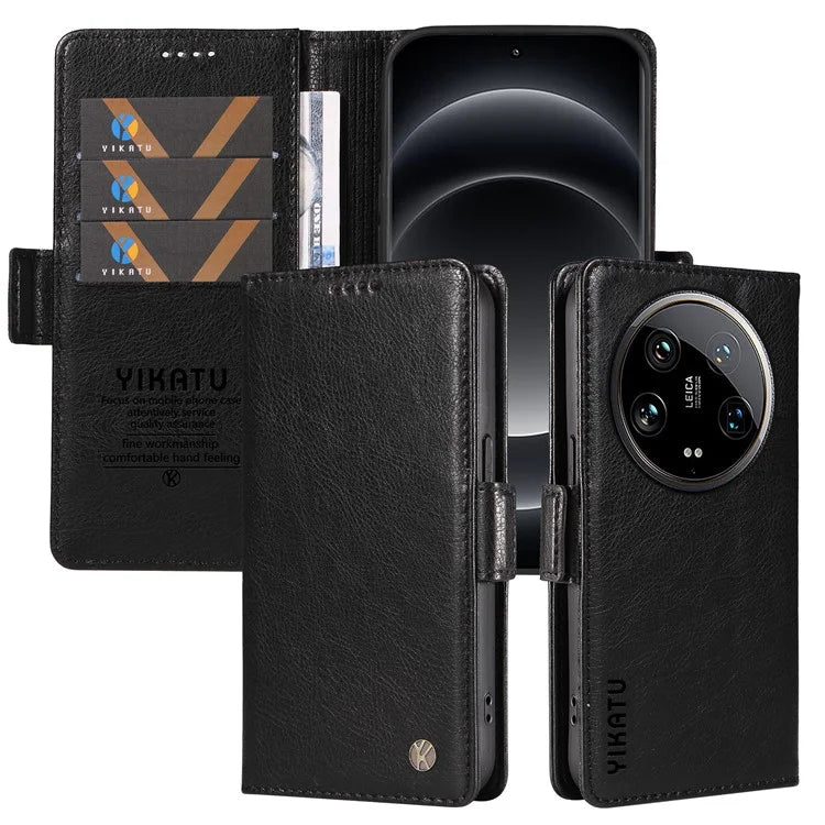 YIKATU YK-007 For Xiaomi 14 Ultra Case PU Leather Stand Folio Card Holder Phone Cover