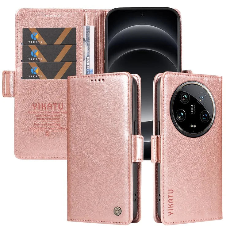 YIKATU YK-007 For Xiaomi 14 Ultra Case PU Leather Stand Folio Card Holder Phone Cover