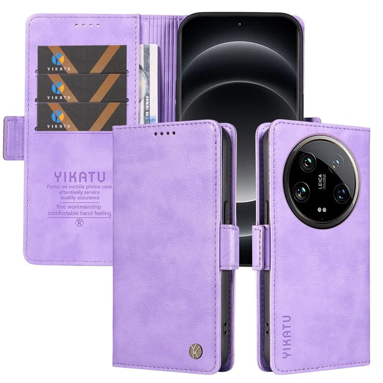 YIKATU YK-007 For Xiaomi 14 Ultra Case PU Leather Stand Folio Card Holder Phone Cover