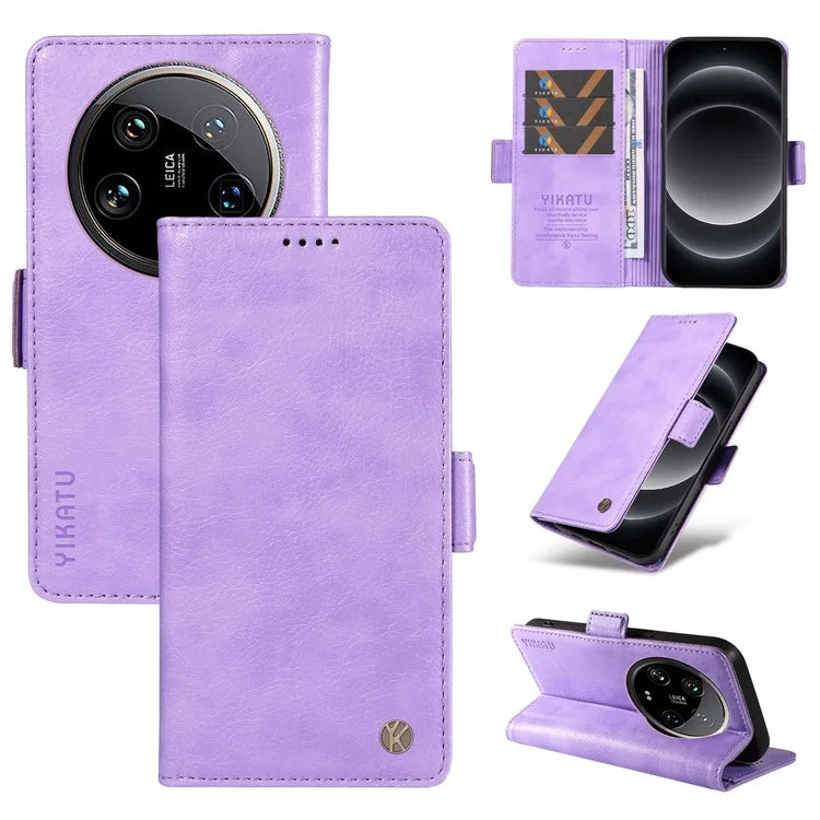 YIKATU YK-007 For Xiaomi 14 Ultra Case PU Leather Stand Folio Card Holder Phone Cover