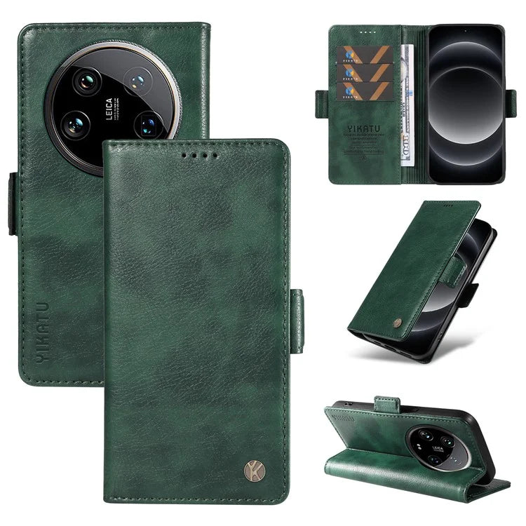 YIKATU YK-007 For Xiaomi 14 Ultra Case PU Leather Stand Folio Card Holder Phone Cover