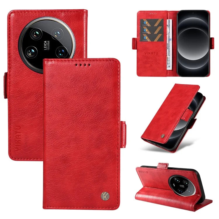 YIKATU YK-007 For Xiaomi 14 Ultra Case PU Leather Stand Folio Card Holder Phone Cover