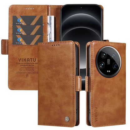 YIKATU YK-007 For Xiaomi 14 Ultra Case PU Leather Stand Folio Card Holder Phone Cover