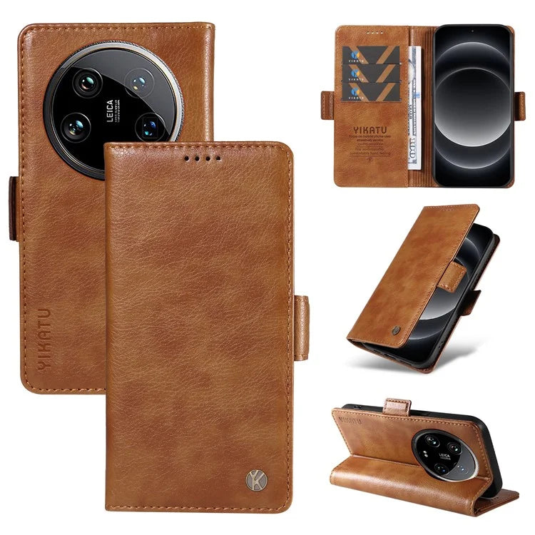 YIKATU YK-007 For Xiaomi 14 Ultra Case PU Leather Stand Folio Card Holder Phone Cover