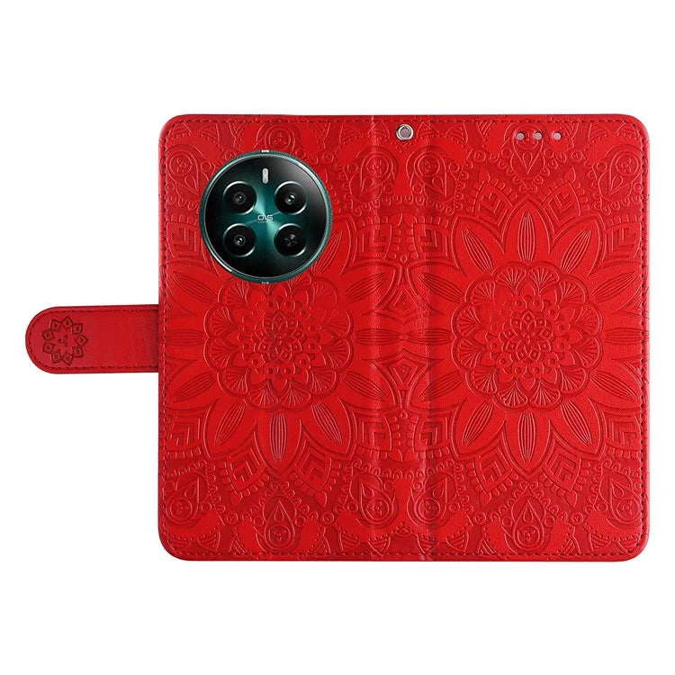 For Realme 12+ 5G Wallet Case Sunflower Imprinted Leather Flip Phone Cover