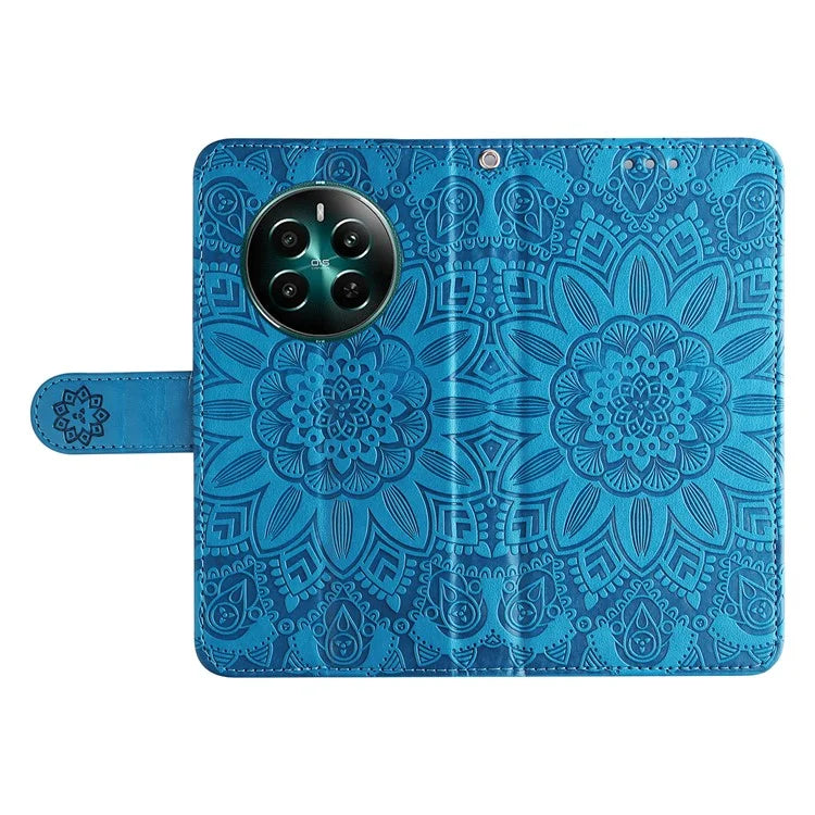 For Realme 12+ 5G Wallet Case Sunflower Imprinted Leather Flip Phone Cover
