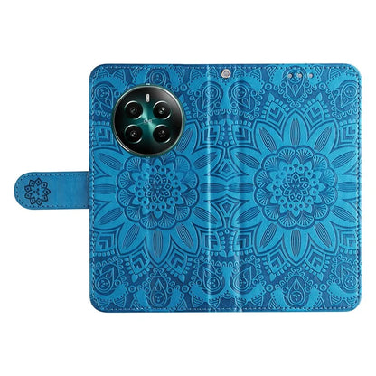 For Realme 12+ 5G Wallet Case Sunflower Imprinted Leather Flip Phone Cover