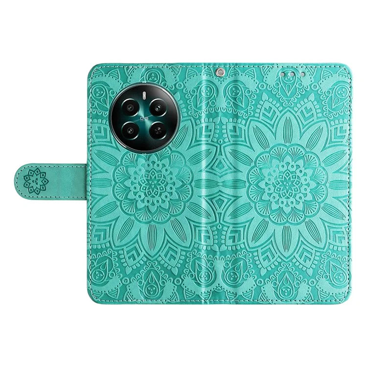 For Realme 12+ 5G Wallet Case Sunflower Imprinted Leather Flip Phone Cover