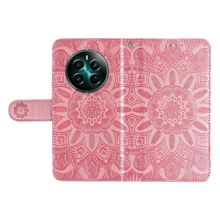 For Realme 12+ 5G Wallet Case Sunflower Imprinted Leather Flip Phone Cover