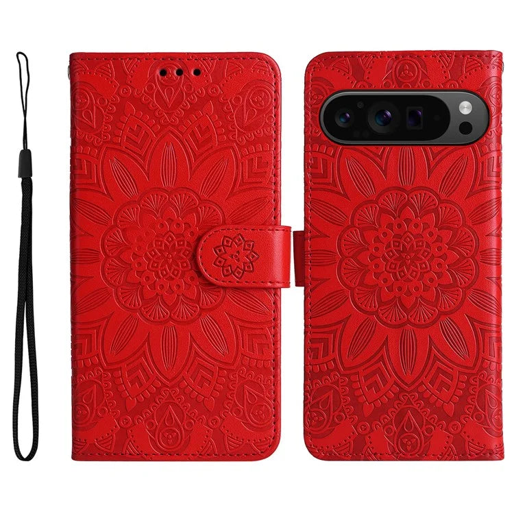 For Google Pixel 9 Pro Case Foldable Stand Imprinted Flower Phone Cover