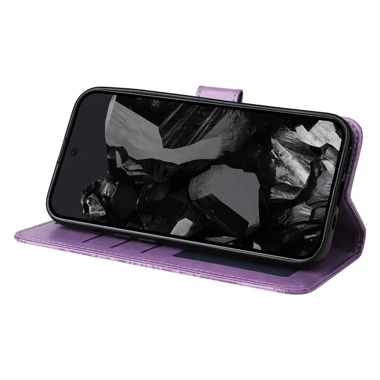 For Google Pixel 9 Pro Case Foldable Stand Imprinted Flower Phone Cover