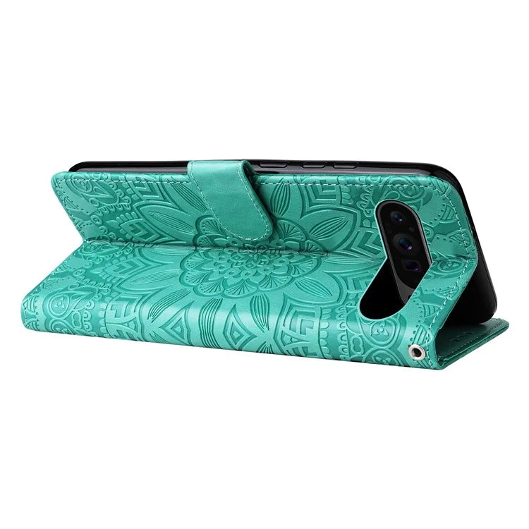 For Google Pixel 9 Pro Case Foldable Stand Imprinted Flower Phone Cover