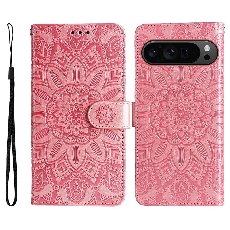 For Google Pixel 9 Pro Case Foldable Stand Imprinted Flower Phone Cover