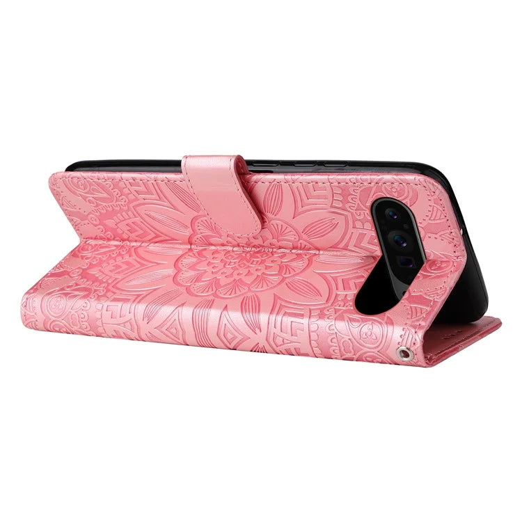 For Google Pixel 9 Pro Case Foldable Stand Imprinted Flower Phone Cover