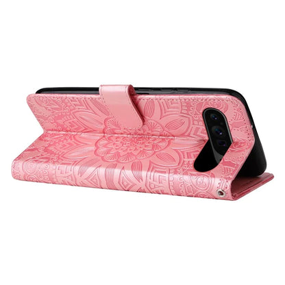 For Google Pixel 9 Pro Case Foldable Stand Imprinted Flower Phone Cover