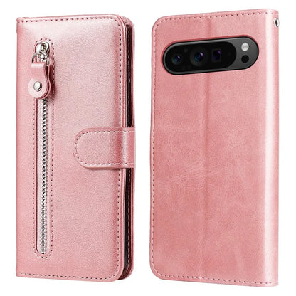 For Google Pixel 9 Pro Cell Phone Cases Zipper Pocket Leather Shockproof Cover