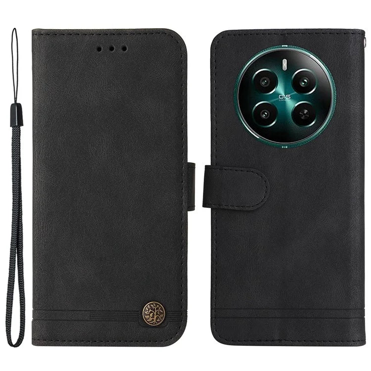 For Realme 12+ 5G Case Hardware Tree Decor Leather Wallet Phone Cover