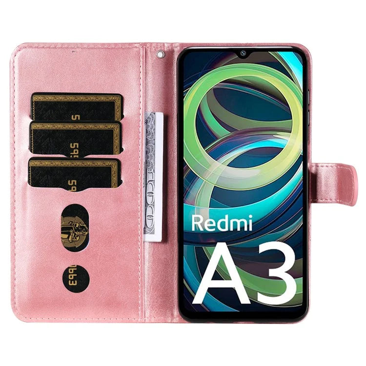 For Xiaomi Redmi A3 Magnetic Case Zipper Pocket Phone Cover with Calf Texture