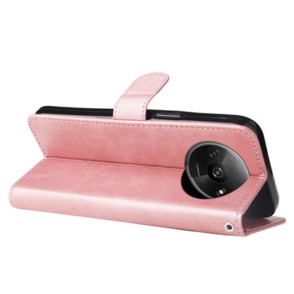 For Xiaomi Redmi A3 Magnetic Case Zipper Pocket Phone Cover with Calf Texture