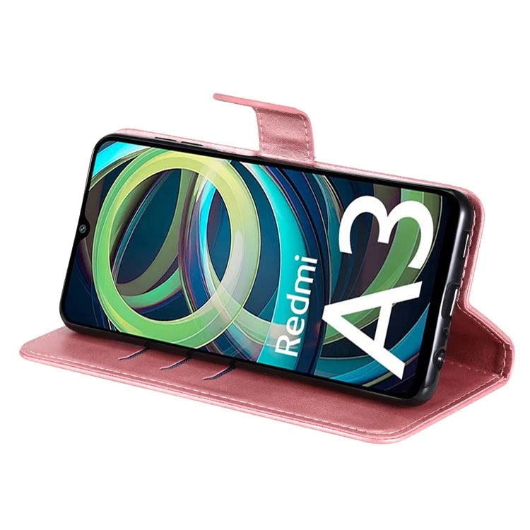 For Xiaomi Redmi A3 Magnetic Case Zipper Pocket Phone Cover with Calf Texture