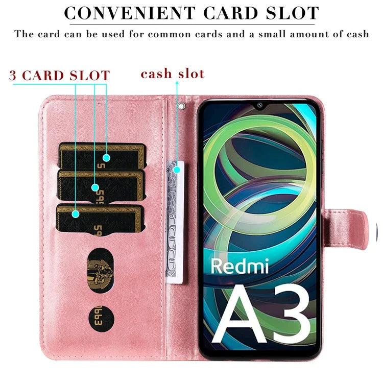 For Xiaomi Redmi A3 Magnetic Case Zipper Pocket Phone Cover with Calf Texture