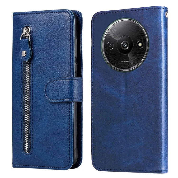 For Xiaomi Redmi A3 Magnetic Case Zipper Pocket Phone Cover with Calf Texture