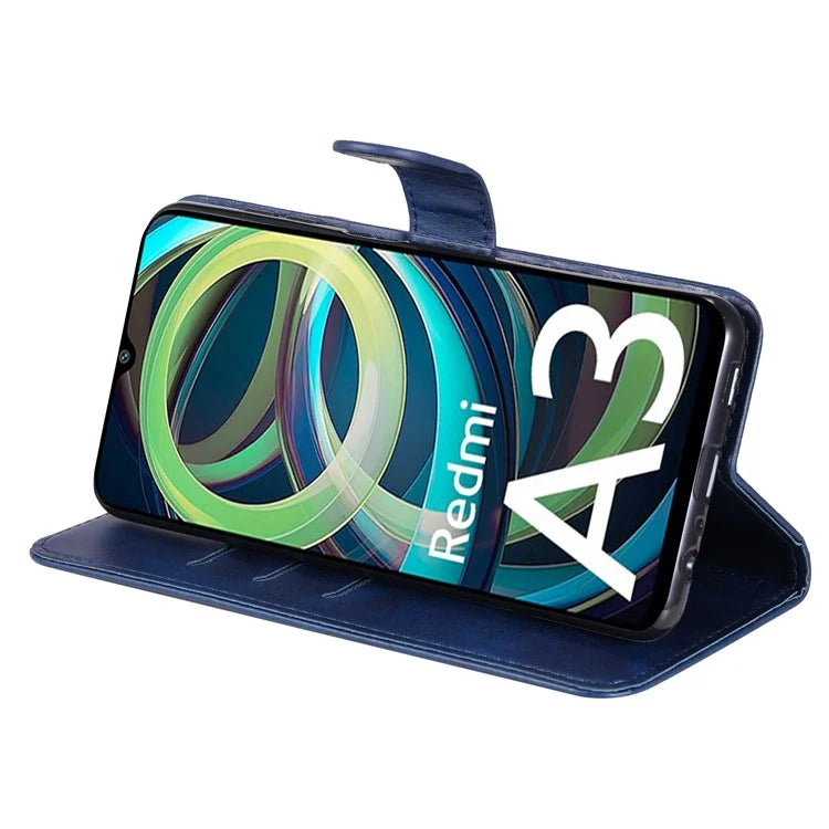 For Xiaomi Redmi A3 Magnetic Case Zipper Pocket Phone Cover with Calf Texture