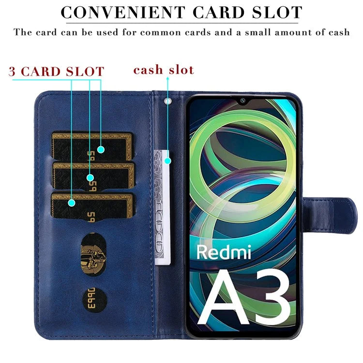 For Xiaomi Redmi A3 Magnetic Case Zipper Pocket Phone Cover with Calf Texture