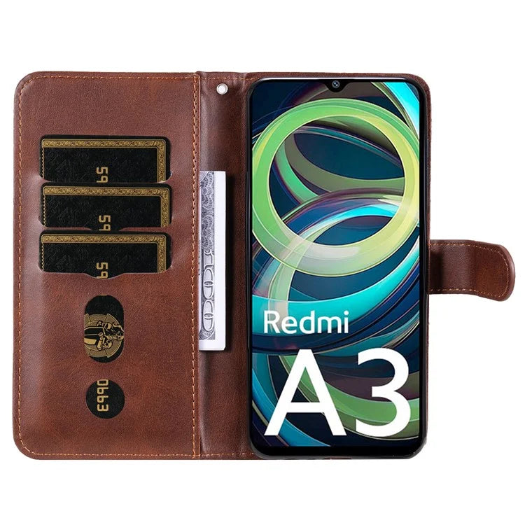For Xiaomi Redmi A3 Magnetic Case Zipper Pocket Phone Cover with Calf Texture