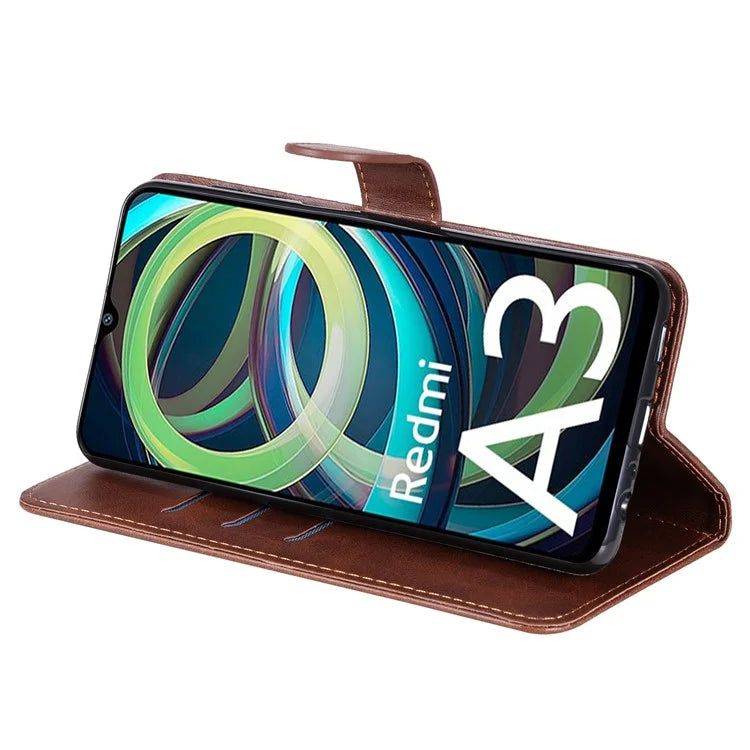 For Xiaomi Redmi A3 Magnetic Case Zipper Pocket Phone Cover with Calf Texture