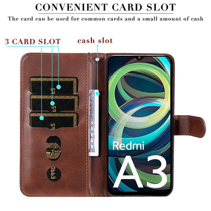 For Xiaomi Redmi A3 Magnetic Case Zipper Pocket Phone Cover with Calf Texture
