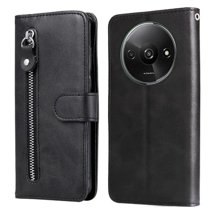 For Xiaomi Redmi A3 Magnetic Case Zipper Pocket Phone Cover with Calf Texture