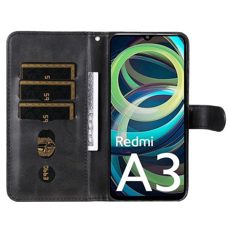For Xiaomi Redmi A3 Magnetic Case Zipper Pocket Phone Cover with Calf Texture