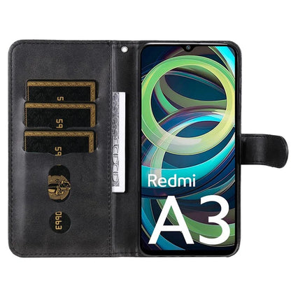 For Xiaomi Redmi A3 Magnetic Case Zipper Pocket Phone Cover with Calf Texture