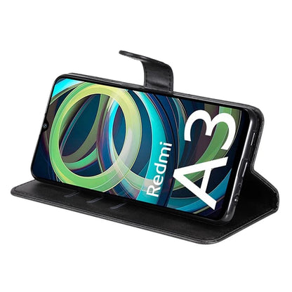 For Xiaomi Redmi A3 Magnetic Case Zipper Pocket Phone Cover with Calf Texture